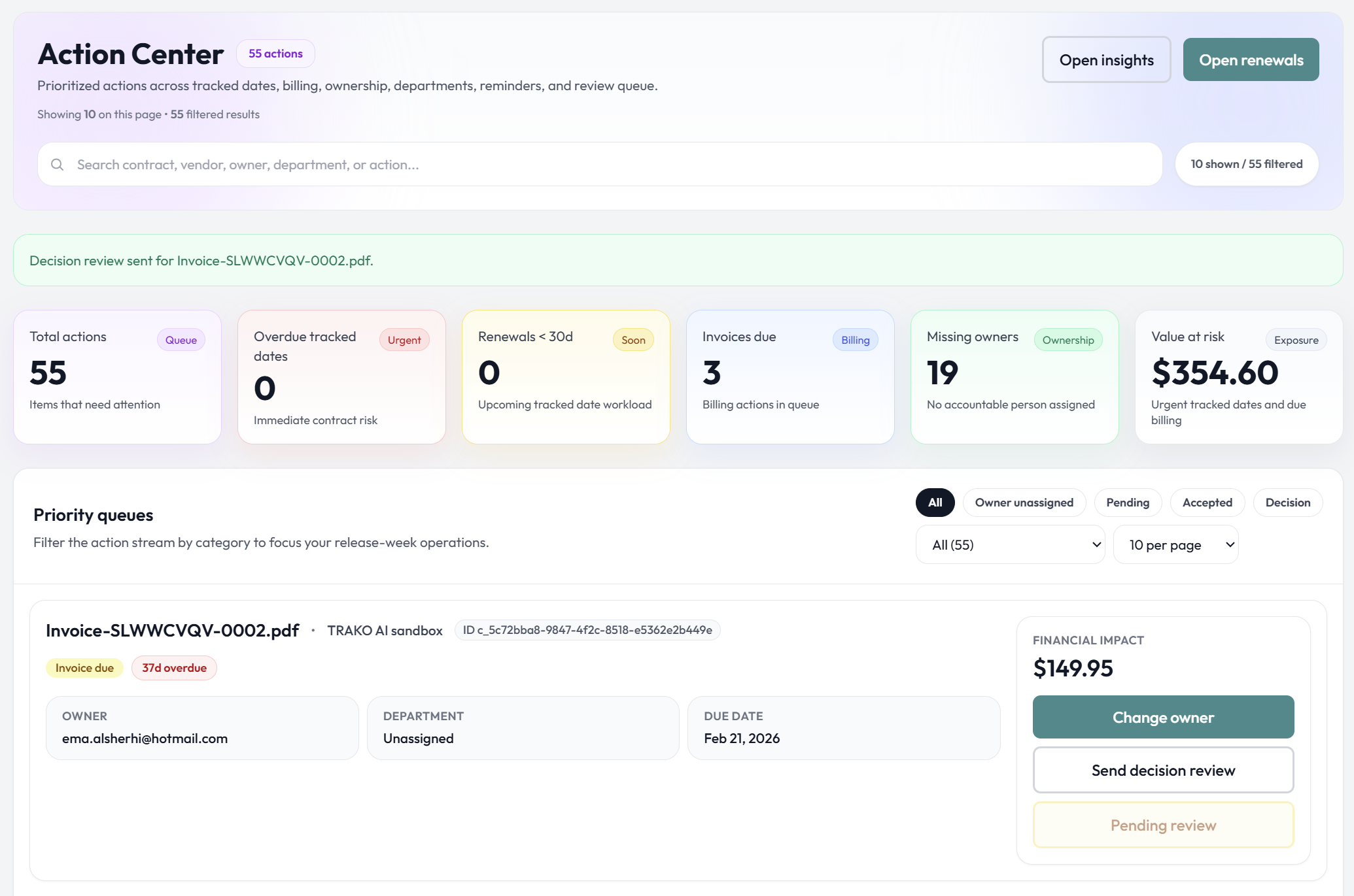 Stay ahead of renewals, invoices, and risk